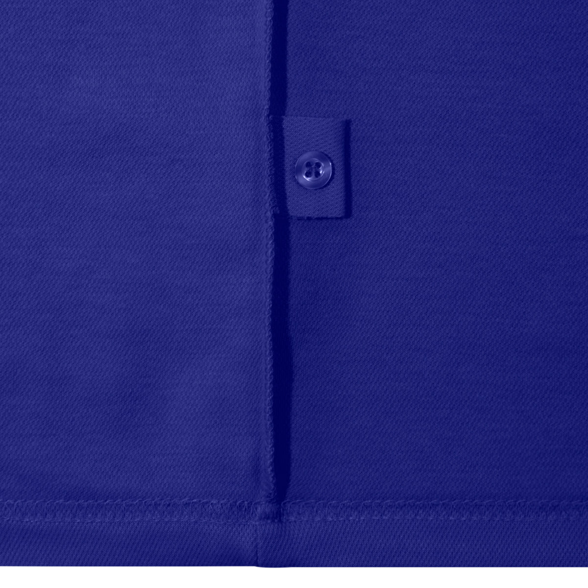 Close-up of a blue polo shirt with a spare button