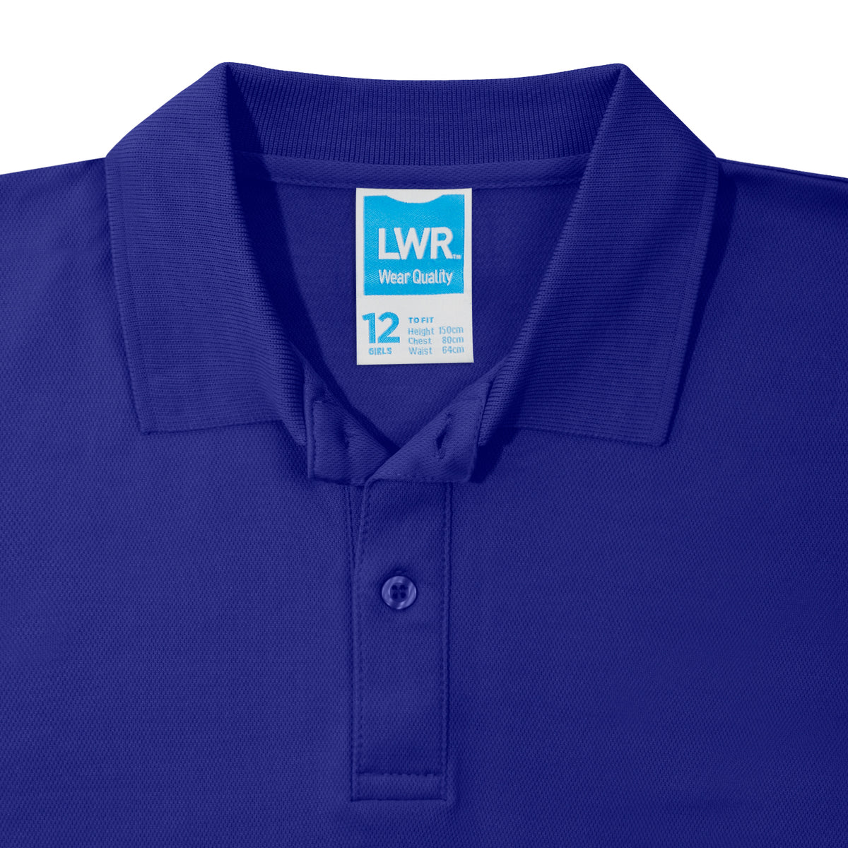 Blue polo shirt collar and button detail